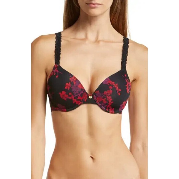 Natori Pure Luxe Underwire T Shirt Bra Cab Kyoto Black Red34 B ($C)3757